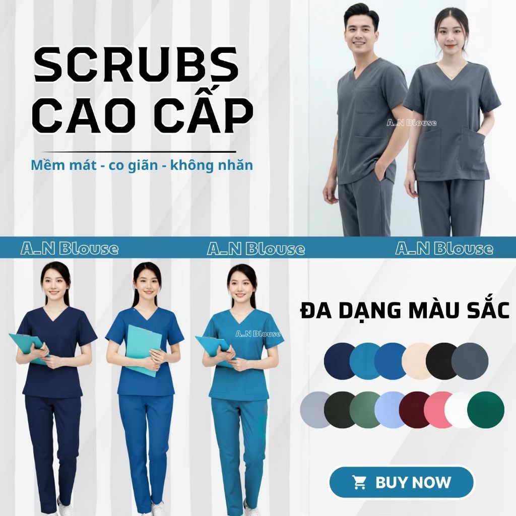 Bộ Scrubs Cotton Hàn - XÁM - đồng phục kỹ thuật viên phục vụ bệnh viện, phòng khám, spa, thẩm mỹ viện