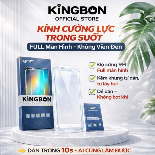 Kính Cường Lực iPhone Không Viền Đen,Kèm Khung Hỗ Trợ Dán MA-88/86 GOR KiNGBON cho 12 đến 17 Pro Max