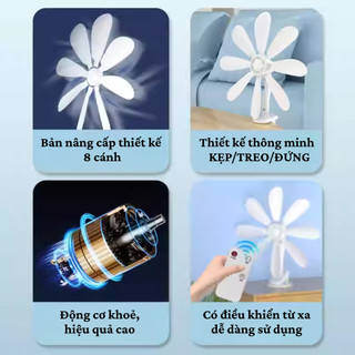 Quạt Kẹp Bàn Mini 8 Cánh Siêu Mát, Gió Mạnh Êm, Công Suất Cao, Dễ Kẹp Bàn, Dùng Mọi Không Gian