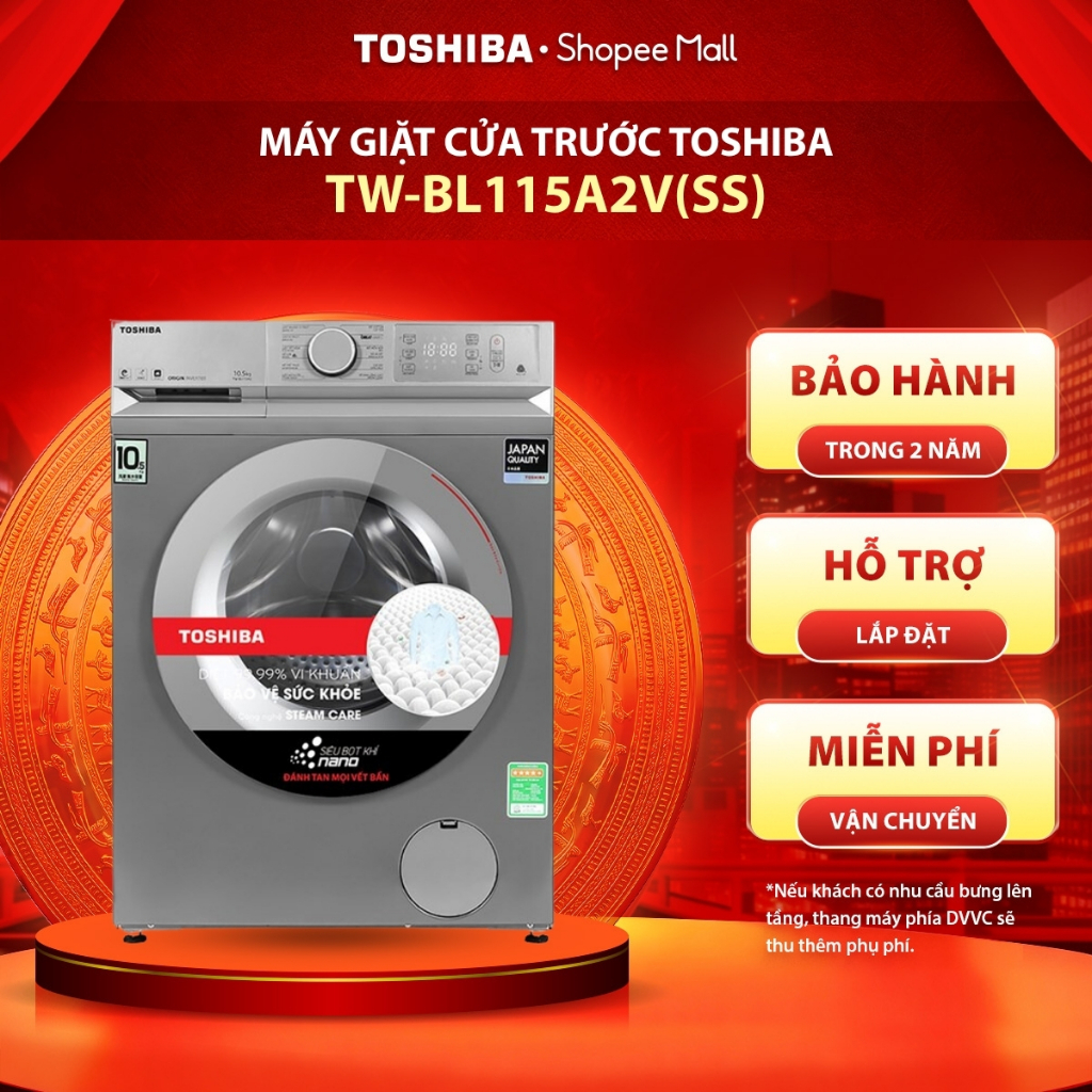 [Người Bán - Lắp đặt] Máy giặt Toshiba Inverter 10.5 kg TW-BL115A2V(SS) - Hàng chính hãng
