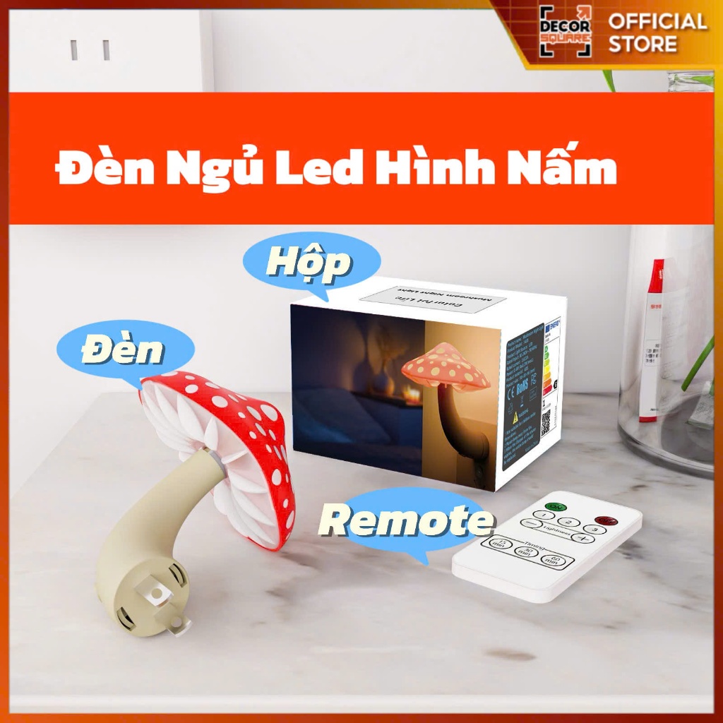 Đèn Ngủ LED Hình Nấm – Mini Dễ Thương, 3 Màu Đổi Sáng, Tặng Remote, decor phòng ngủ