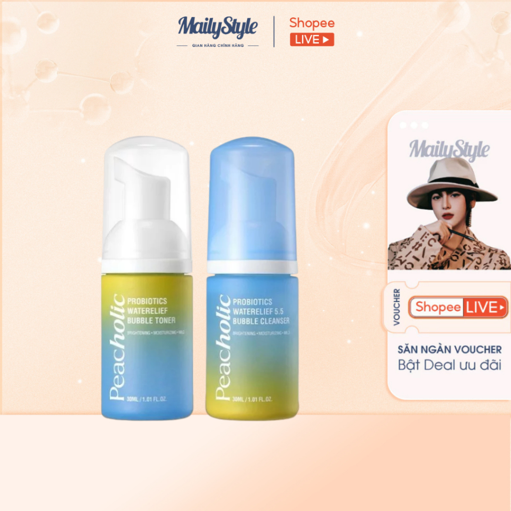 S74_ Combo 1 chai sữa rửa mặt Peacholic mini 30ml + 1 chai toner Peacholic mini 30ml  BAO BÌ MỚI