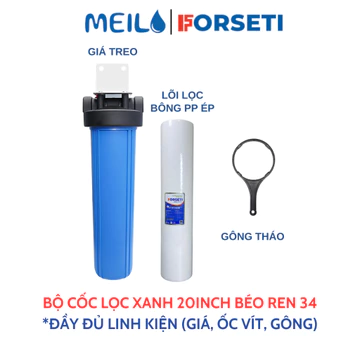 Bộ Cốc Lọc 20inch Béo Xanh Lọc Nước Đầu Nguồn Đầy Đủ Phụ Kiện Kèm Lõi Bông Béo PP5