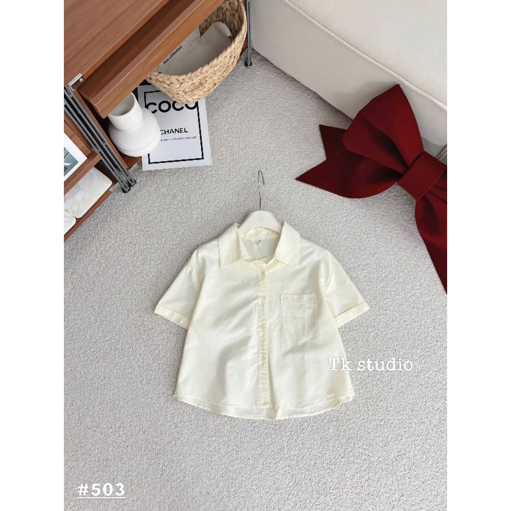 [𝑯𝒂 𝑨𝒏𝒉] Áo Sơ Mi Cộc Túi Tang Chữ QCL1