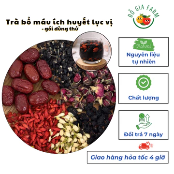 Trà bổ máu ích huyết lục vị (hắc kỷ tử, kỳ tử đỏ, dâu tằm, táo đỏ, nụ hồng, nụ nhài) Dogiafarm - 5 gói dùng thử