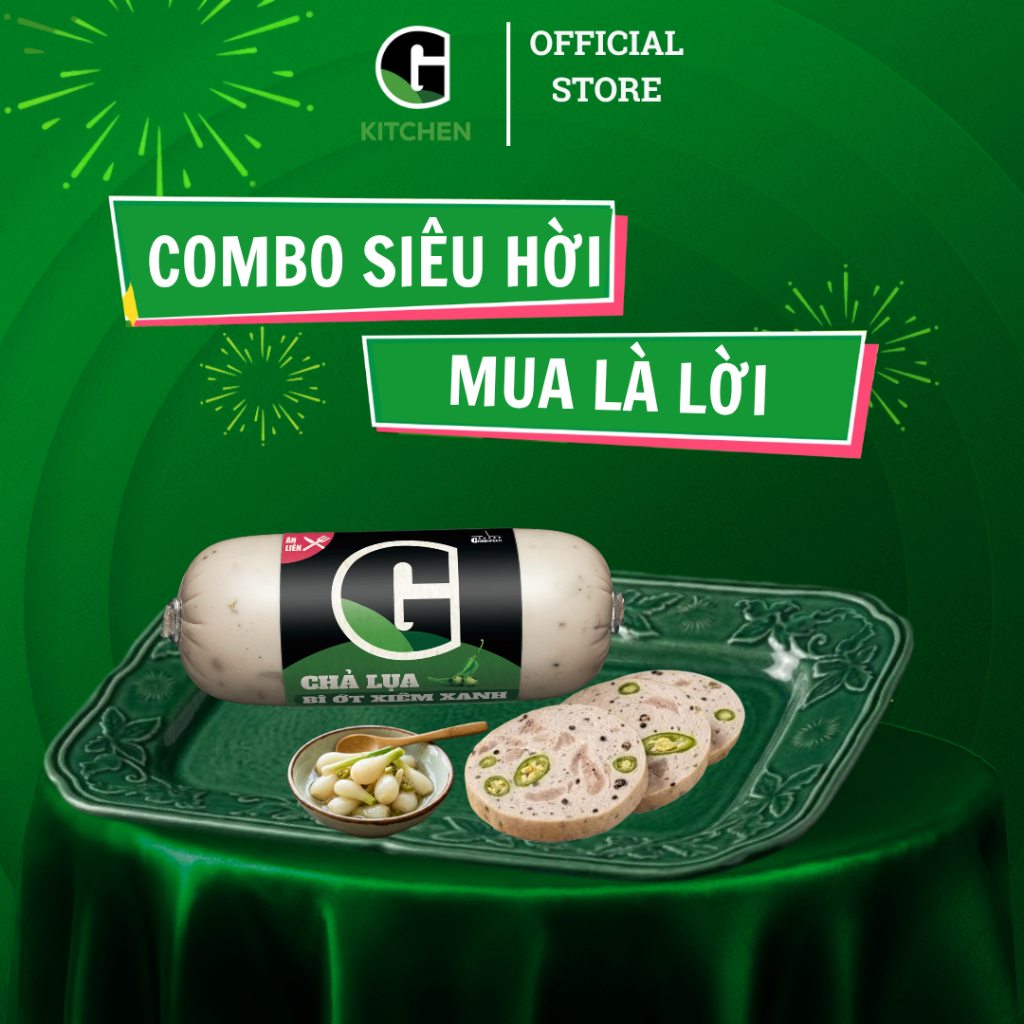 [Combo siêu hời] 1 chả bò 475g + 1 chả lụa bì ớt xiêm xanh 200g G Kitchen