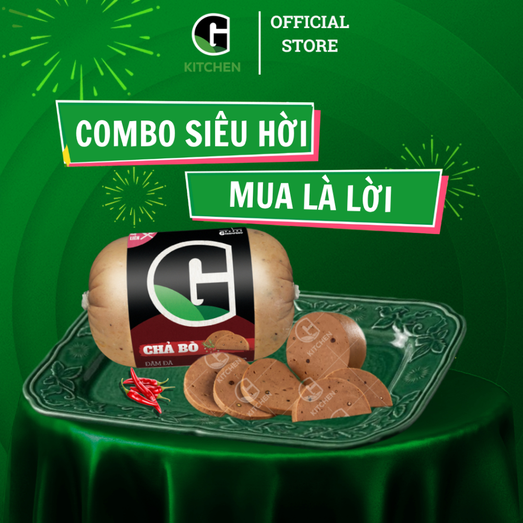 [Combo siêu hời] 1 chả bò 475g + 1 chả lụa bì ớt xiêm xanh 200g G Kitchen