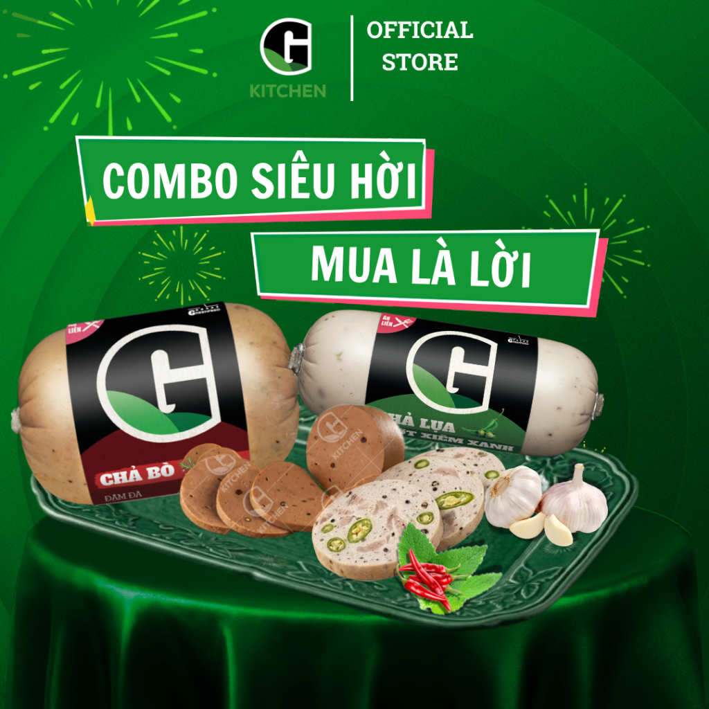 [Combo siêu hời] 1 chả bò 475g + 1 chả lụa bì ớt xiêm xanh 200g G Kitchen