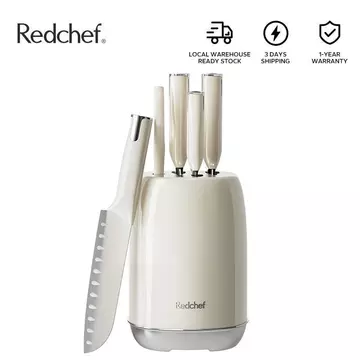 Redchef Bộ dao bếp bằng thép không gỉ màu trắng kem, 5 món – bộ dao nhà bếp đa năng gồm dao đầu bếp và các loại dao khác