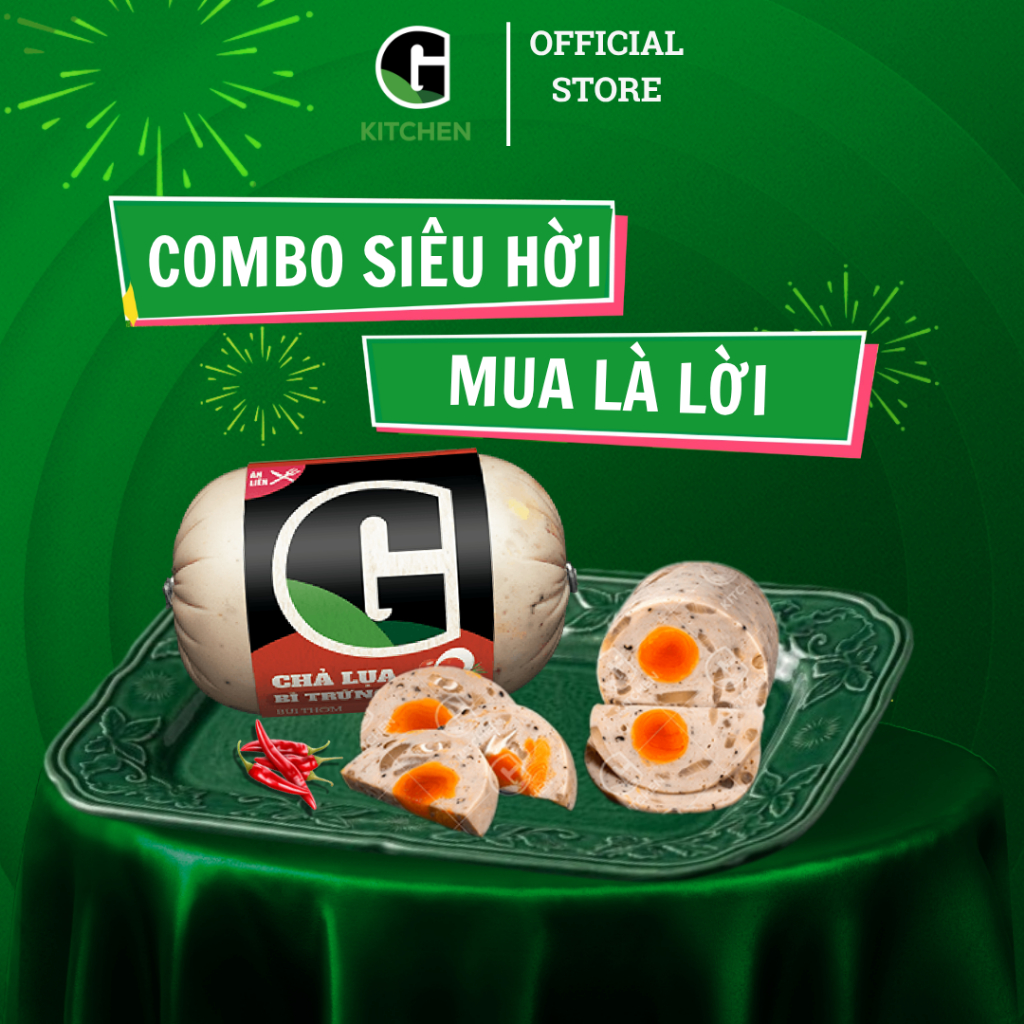 [Combo siêu hời] 1 chả lụa bì trứng muối 500g + 1 chả lụa bì ớt xiêm xanh 200g G Kitchen