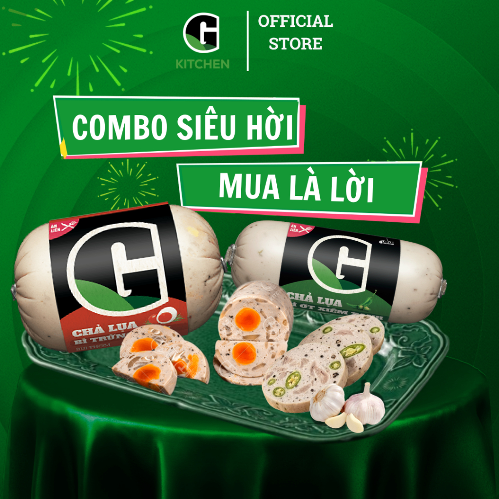 [Combo siêu hời] 1 chả lụa bì trứng muối 500g + 1 chả lụa bì ớt xiêm xanh 200g G Kitchen