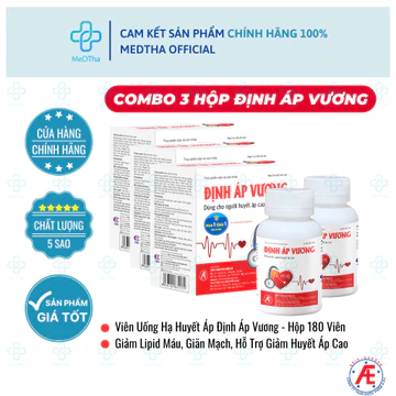 [COMBO 3 HỘP] Định Áp Vương 180 Viên - Giúp Làm Giảm Lipid Máu, Giãn Mạch, Hỗ Trợ Giảm Huyết Áp Cao