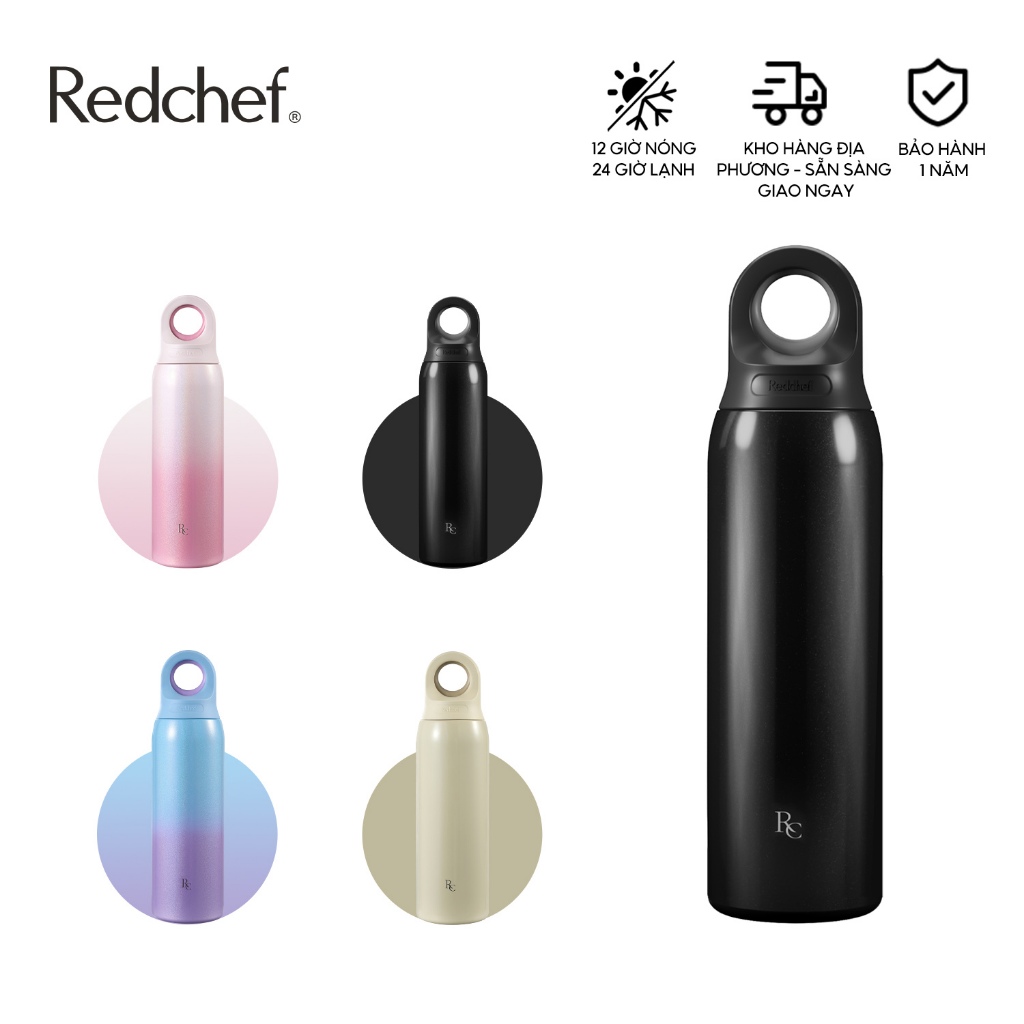 Redchef Bình Nước 650ml Thép Không Gỉ Giữ Nhiệt  Mở Bằng Một Tay Giữ Lạnh 24h Nóng 12h Chống Tràn, Không BPA