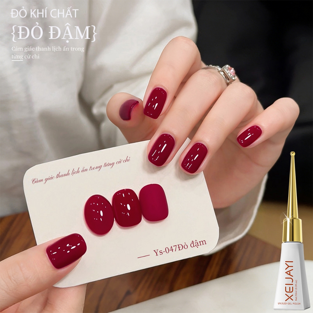 XEIJAYI 10ml - Sơn móng tay dạng gel màu đỏ huyết bồ câu mới, màu sắc cực kỳ đậm.