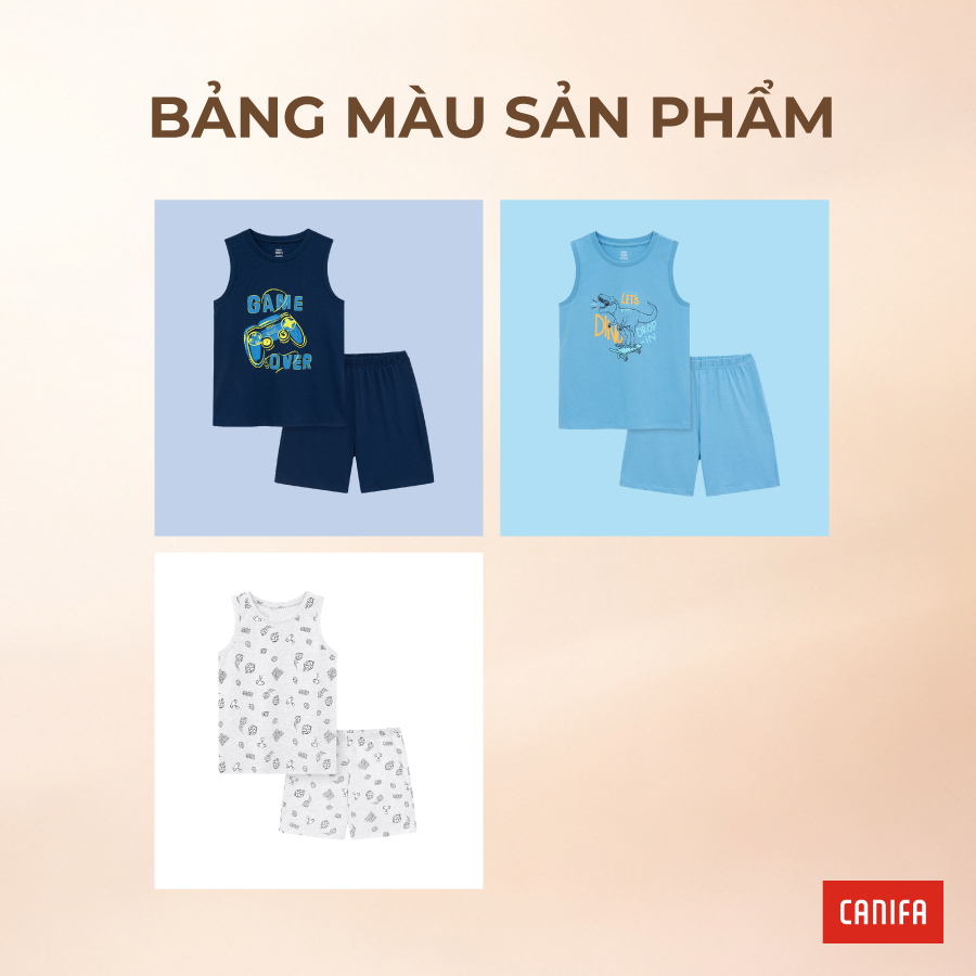 Bộ quần áo bé trai CANIFA áo ba lỗ quần đùi có hình in PS26 2LS26S004