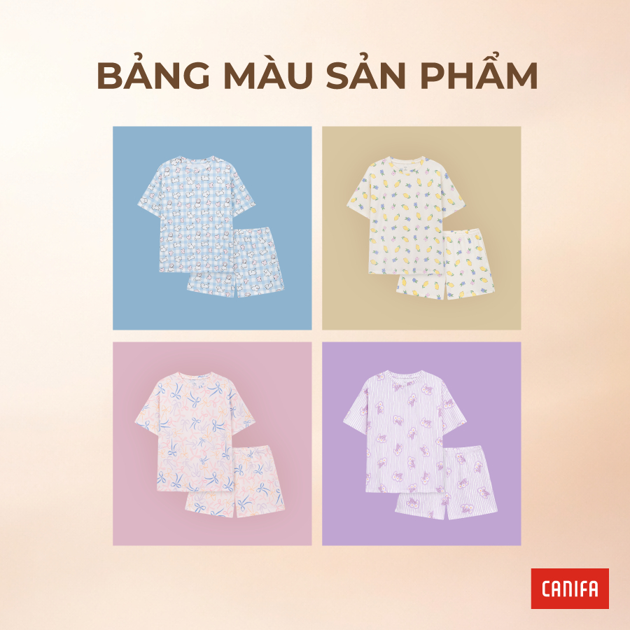 Bộ quần áo nữ CANIFA cổ tròn ngắn tay in họa tiết 6LS26S009