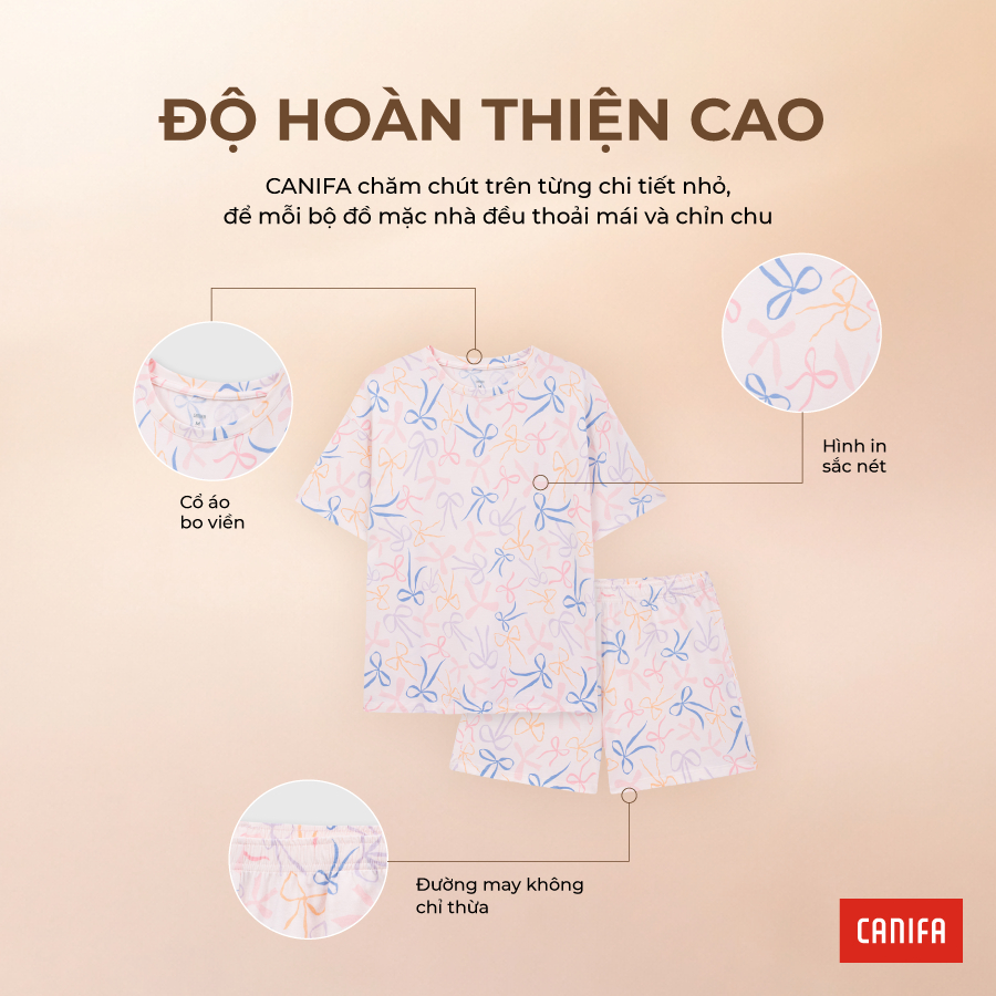 Bộ quần áo nữ CANIFA cổ tròn ngắn tay in họa tiết 6LS26S009