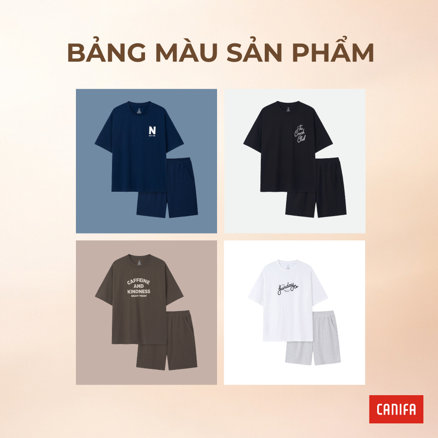 Bộ quần áo nam CANIFA áo thun cộc tay quần đùi chất liệu mềm mại thoáng mát PS26 8LS26S001