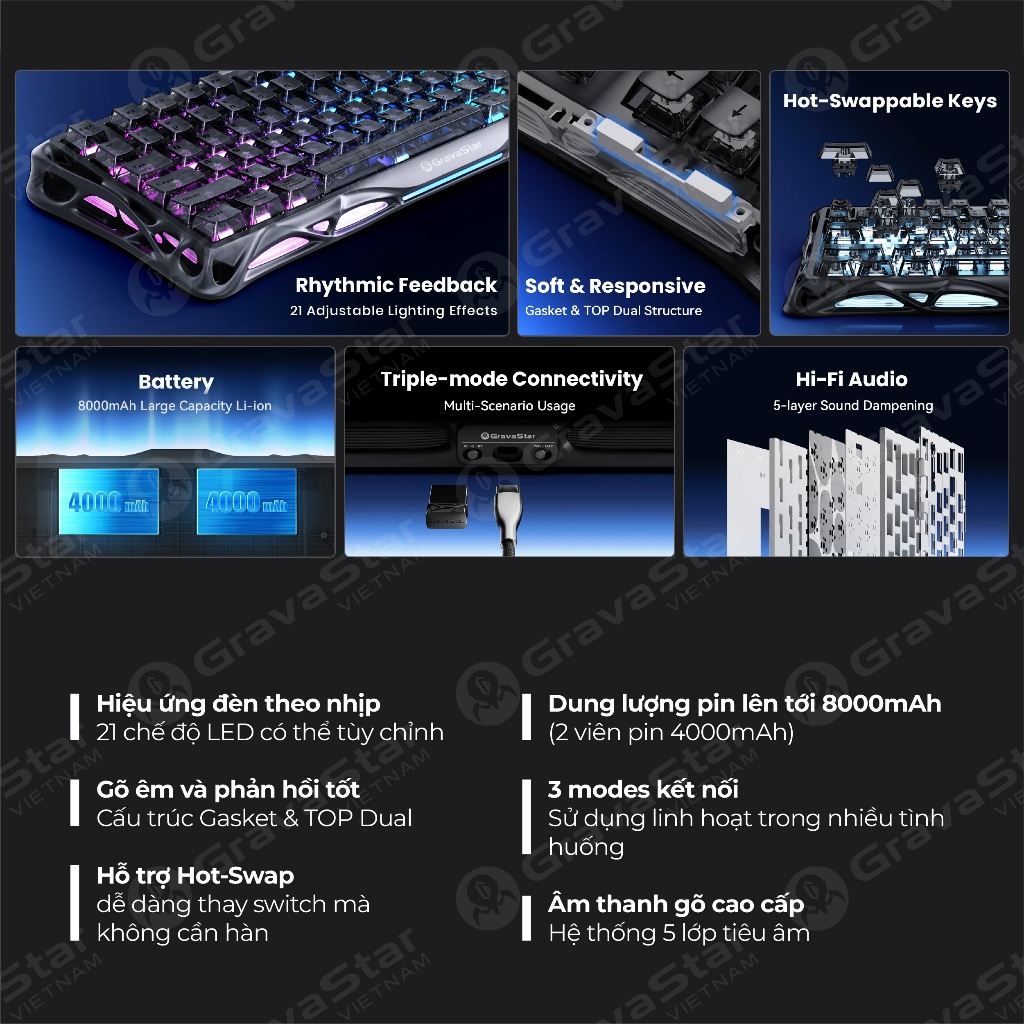 Bàn phím cơ Gaming GRAVASTAR MERCURY K1 SERIES Bảo hành 12 tháng | BigBuy360 - bigbuy360.vn