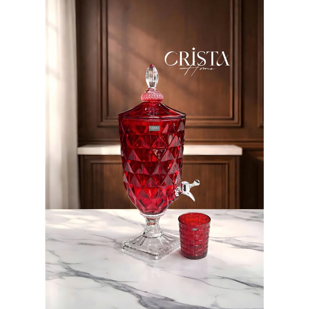 Bình Thủy Tinh 3.3L Crista Home Vân Kim Cương Cao Cấp | Bình Đựng Nước Detox, Trà Trái Cây Có Vòi Tiện Lợi – Mã 60244