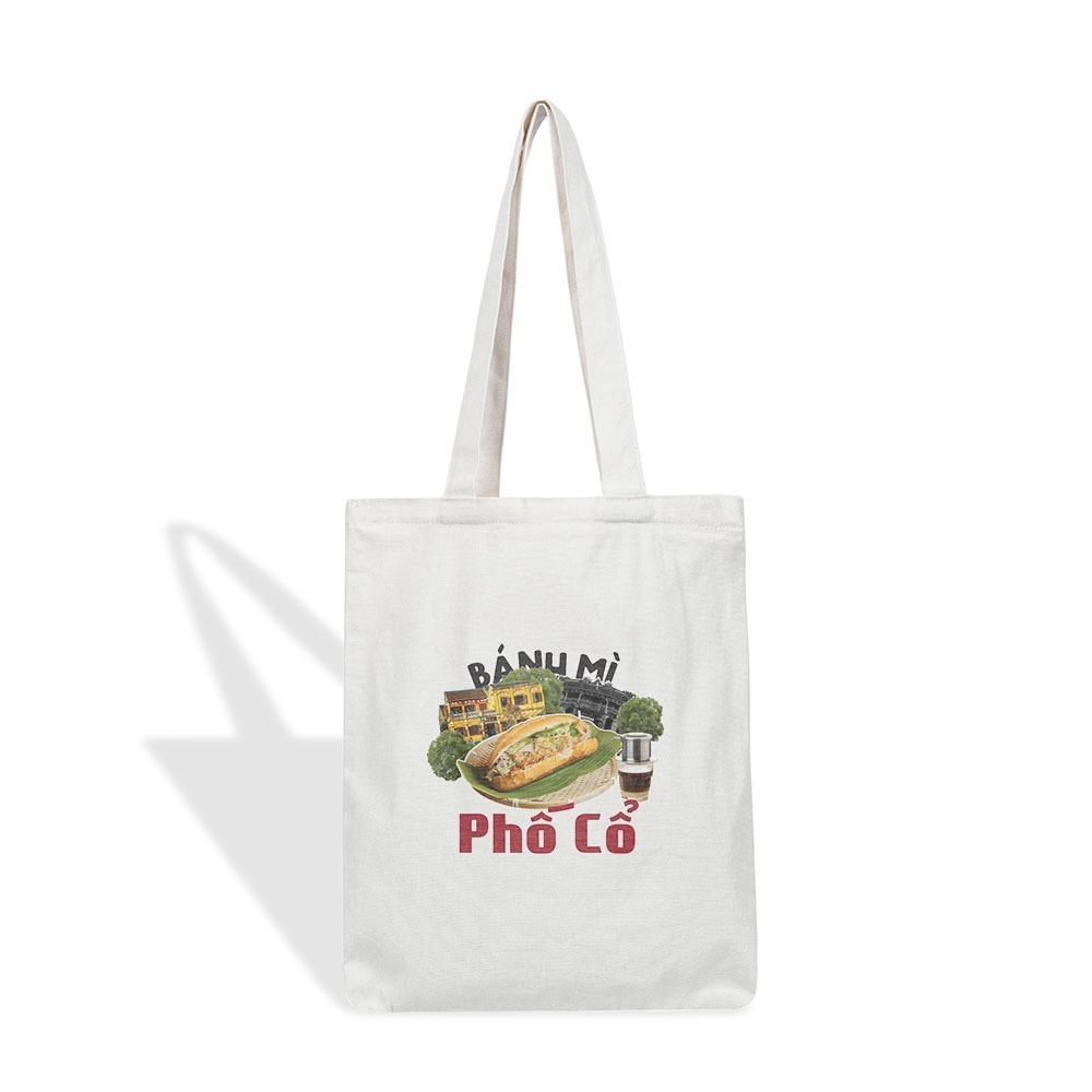 Túi tote vải canvas bộ sưu tập ẨM THỰC MÓN ĂN VIỆT NAM CÓ KHÓA KÉO kích thước 35x40cm túi vải đeo vai tota0305
