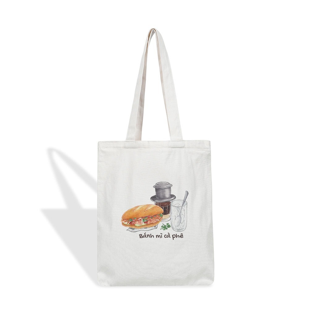 Túi tote vải canvas bộ sưu tập ẨM THỰC MÓN ĂN VIỆT NAM CÓ KHÓA KÉO kích thước 35x40cm túi vải đeo vai tota0305
