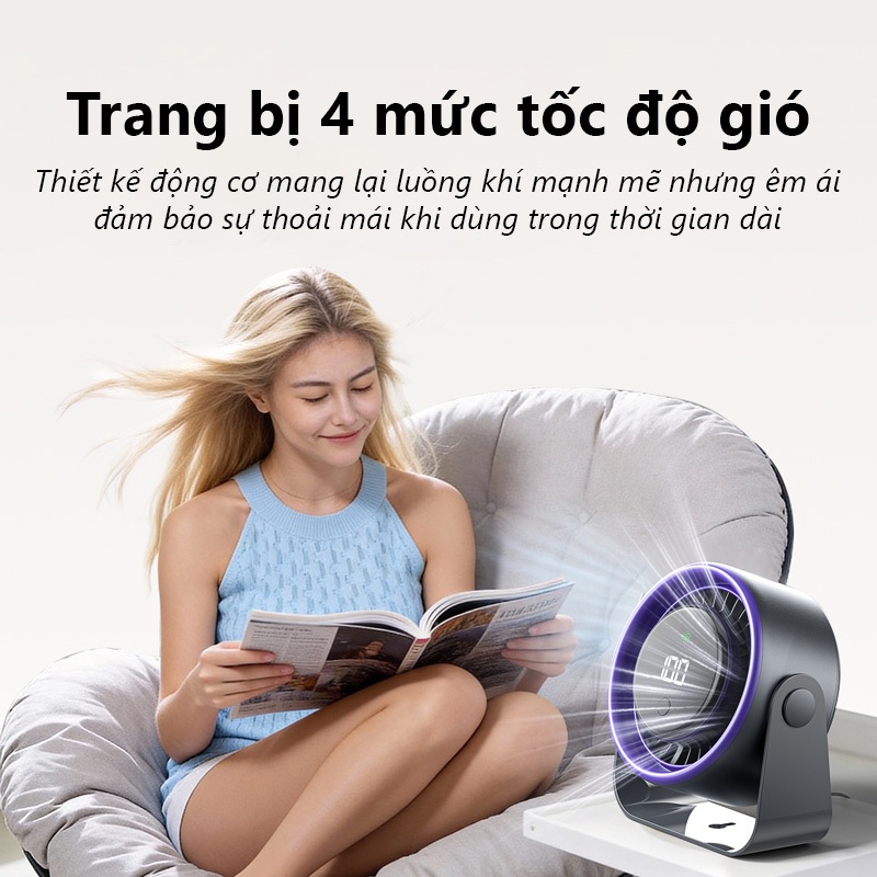 Quạt để bàn 2 trong 1 Vention, Màn hình hiển thị LED, Góc quay 120 độ, Dùng tới 9h, Có thể treo tường