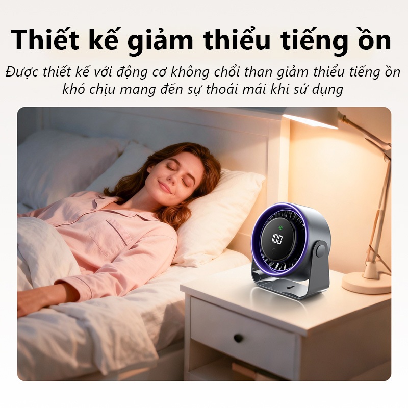 Quạt để bàn 2 trong 1 Vention, Màn hình hiển thị LED, Góc quay 120 độ, Dùng tới 9h, Có thể treo tường