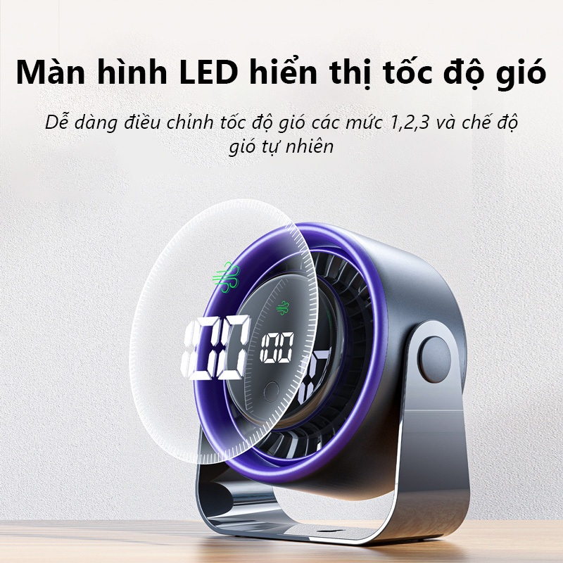 Quạt để bàn 2 trong 1 Vention, Màn hình hiển thị LED, Góc quay 120 độ, Dùng tới 9h, Có thể treo tường