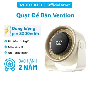 Quạt để bàn 2 trong 1 Vention, Màn hình hiển thị LED, Góc quay 120 độ, Dùng tới 9h, Có thể treo tường