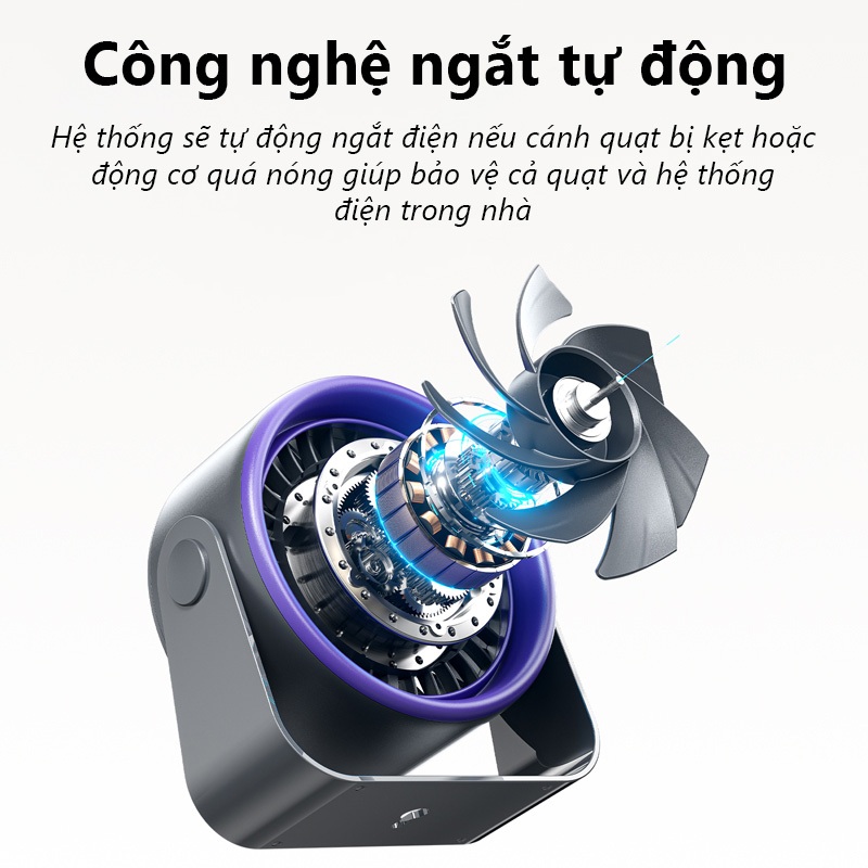 Quạt để bàn 2 trong 1 Vention, Màn hình hiển thị LED, Góc quay 120 độ, Dùng tới 9h, Có thể treo tường