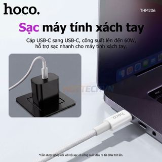 Cáp Sạc Nhanh 60W TypeC to TypeC Hoco THM206 Dây Bện Nylon Đầu hợp kim nhôm Chắc Chắn Dài 1m