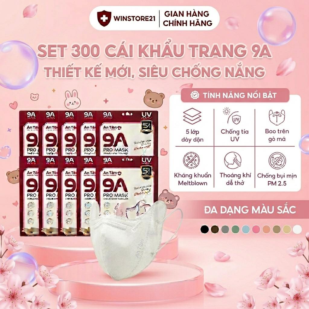 9A MASK - Khẩu Trang  An Tâm chính hãng 5 lớp siêu dày dặn chống nắng toàn diện bao trọn khuôn mặt