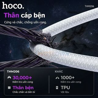Cáp Sạc Nhanh 60W TypeC to TypeC Hoco THM206 Dây Bện Nylon Đầu hợp kim nhôm Chắc Chắn Dài 1m