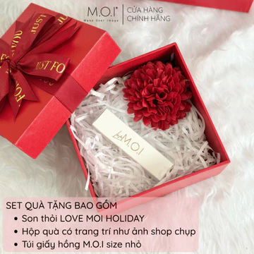 SET QUÀ TẶNG: Son Thỏi Love M.O.I Holiday Kèm Hộp Quà Vuông Có Trang Trí + Túi Giấy M.O.I