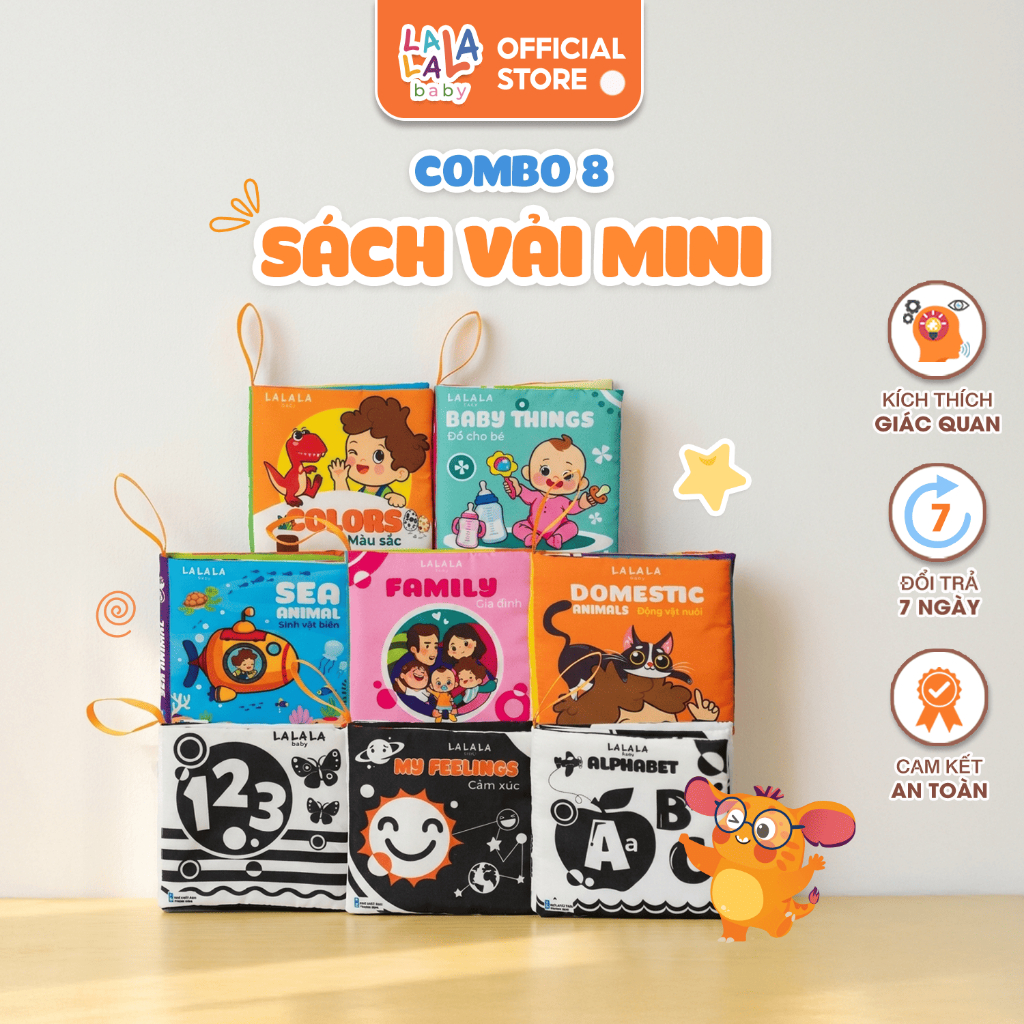 (Combo 8) Sách vải đồ chơi cho bé sơ sinh chất liệu an toàn 8 mặt sột soạt phát triển đa giác quan của Lalala baby