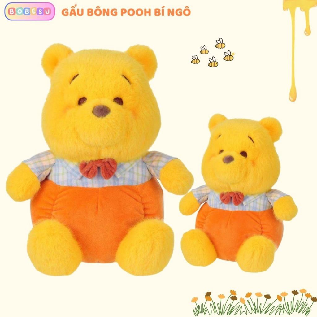 Gấu Bông Pooh Bí Ngô Dễ Thương, Thú Nhồi Bông Pooh Áo Kẻ Nơ Mũm Mĩm Đáng Yêu Quà Tặng Sinh Nhật Cho Bé, Bạn Gái