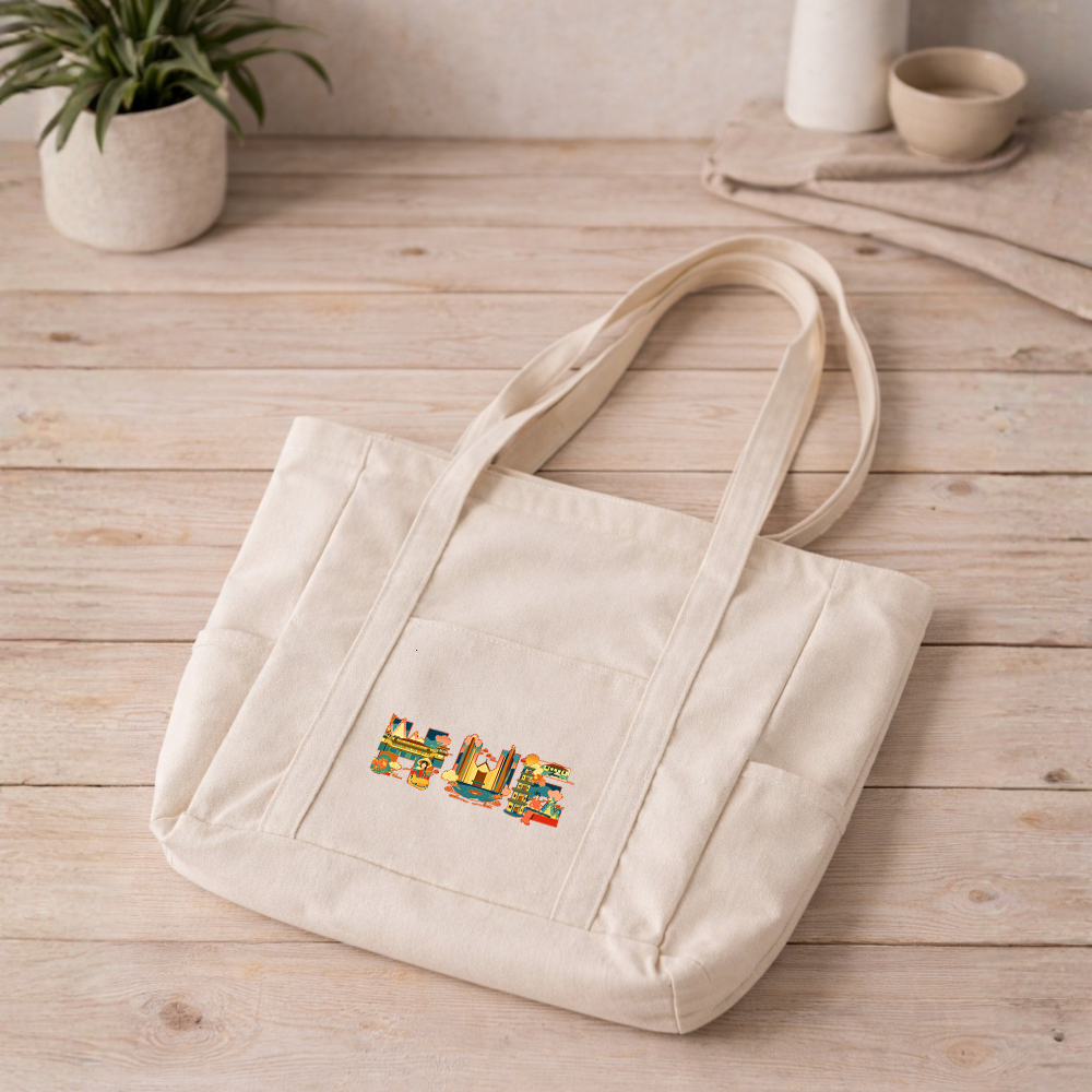 Túi tote có khóa kéo SIZE TO - túi vải tote đeo vai CHỮ HUẾ có khóa kèm 3 ngăn phụ siêu xinh đựng đồ tuima0238