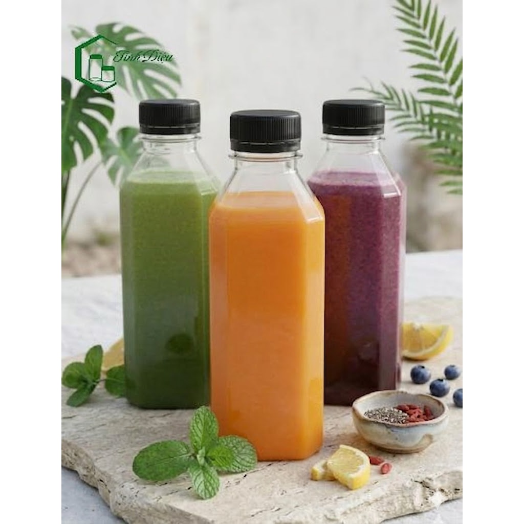 [Sỉ Tận Xưởng] Set 25 Chai Nhựa PET Vuông Trong Dày 280-320ml Nắp Vặn Đựng Trà Thái Trà Sữa Nước Ép