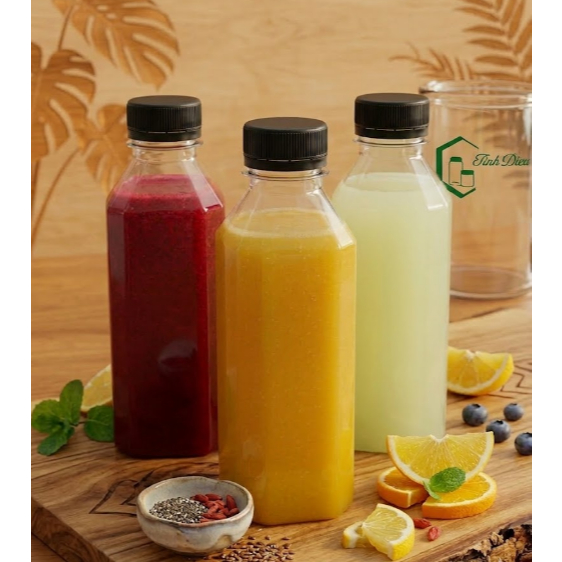 [Sỉ Tận Xưởng] Set 25 Chai Nhựa PET Vuông Trong Dày 280-320ml Nắp Vặn Đựng Trà Thái Trà Sữa Nước Ép
