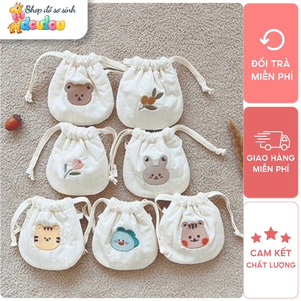 Túi Đựng Tỏi Cho Bé Thêu Hình Phong Cách Hàn Quốc Đeo Chéo Dây Rút Dễ Thương Cao Cấp DouDou A20