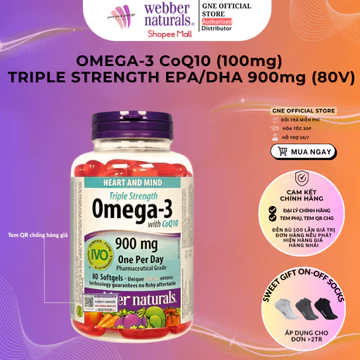Dầu Cá Triple Strength Omega 3 With CoQ10 900Mg Webber Natural Canada Hộp 80 Viên dùng cho Nam và Nữ