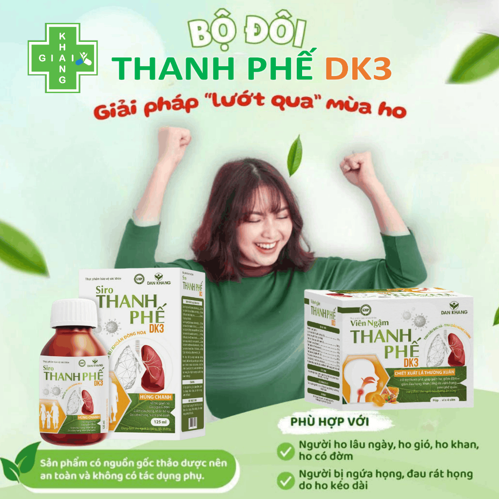 Viên ngậm thảo dược Thanh Phế DK3 hỗ trợ long đờm, giảm ho dùng được cho cả người tiểu đường (Hộp 40 viên)