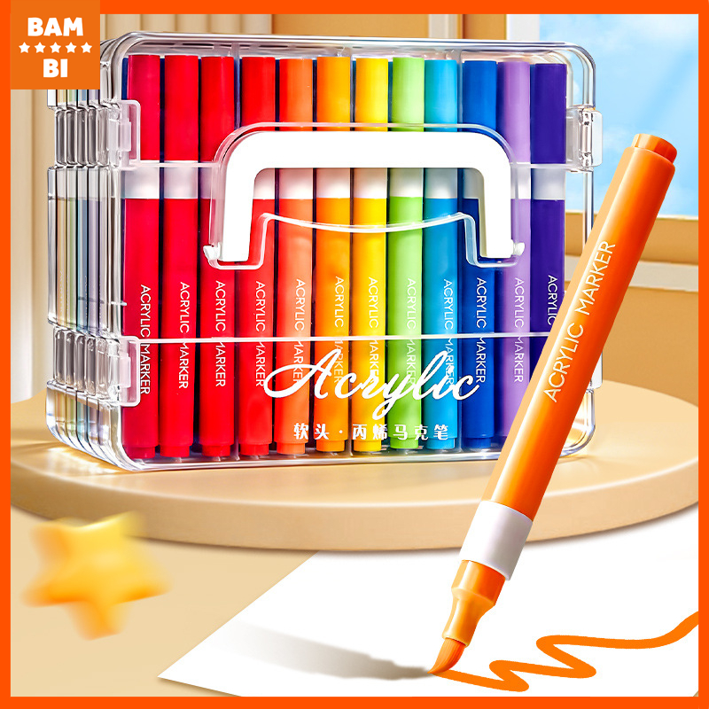 Bút Màu Acrylic Marker đầu Mềm Soft Brush Vẽ Trên Mới Chất Liu Cao Cấp (12/24/36/48/60 Màu)
