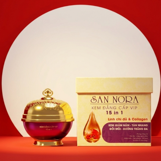 Kem San Nora 15in1 Linh Chi Đỏ Collagen - Dưỡng Ẩm, Làm Sáng Da, Giúp Da Săn Chắc 35g (Vàng)