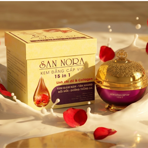 Kem San Nora 15in1 Linh Chi Đỏ Collagen - Dưỡng Ẩm, Làm Sáng Da, Giúp Da Săn Chắc 35g (Vàng)