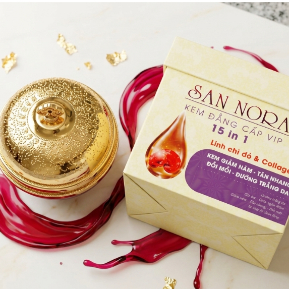 Kem San Nora 15in1 Linh Chi Đỏ Collagen - Dưỡng Ẩm, Làm Sáng Da, Giúp Da Săn Chắc 35g (Vàng)