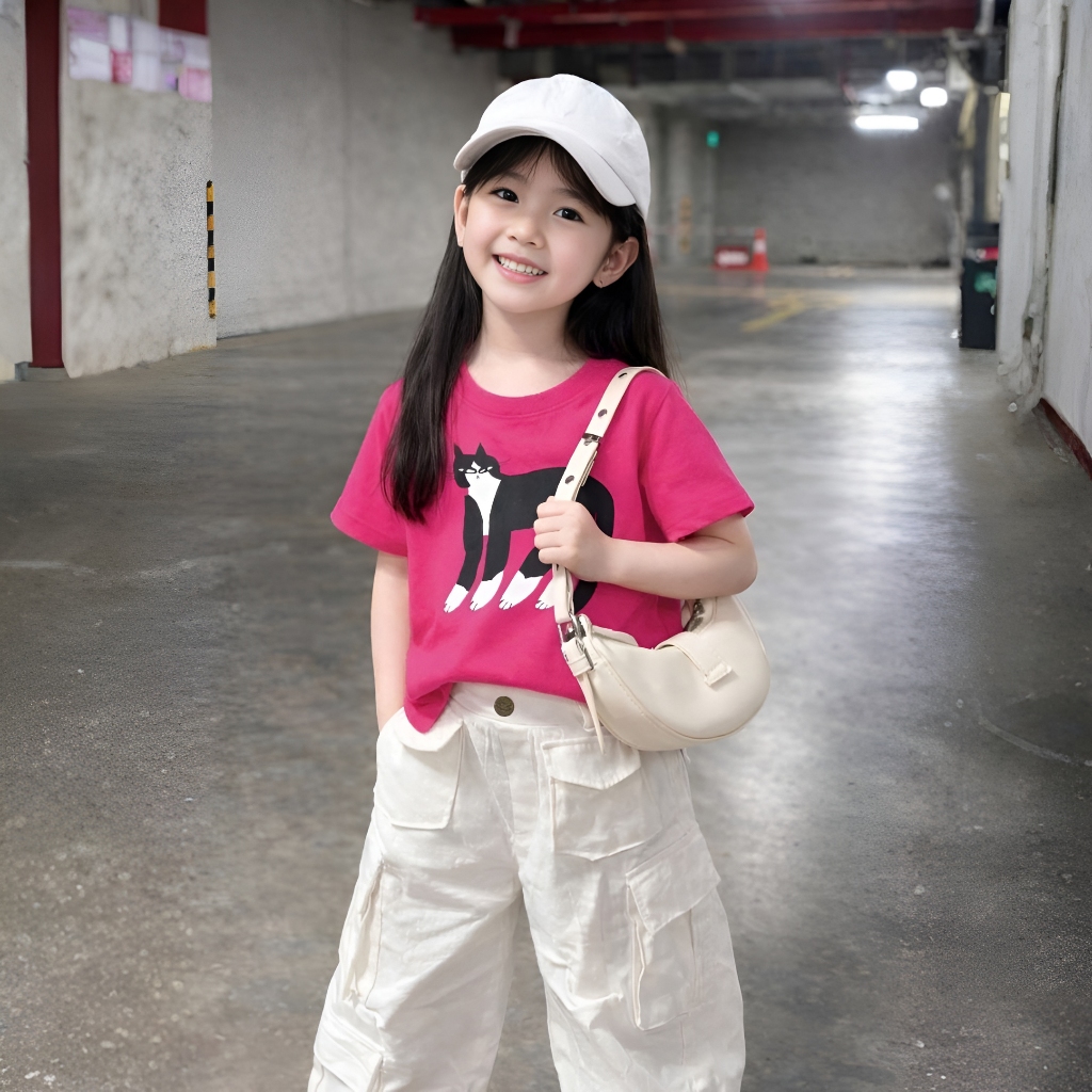 Áo Thun Trẻ Em Mirage Họa Tiết Mèo Đen 3D Hoạt Hình Dễ Thương Chất 100% Cotton Cao Cấp.