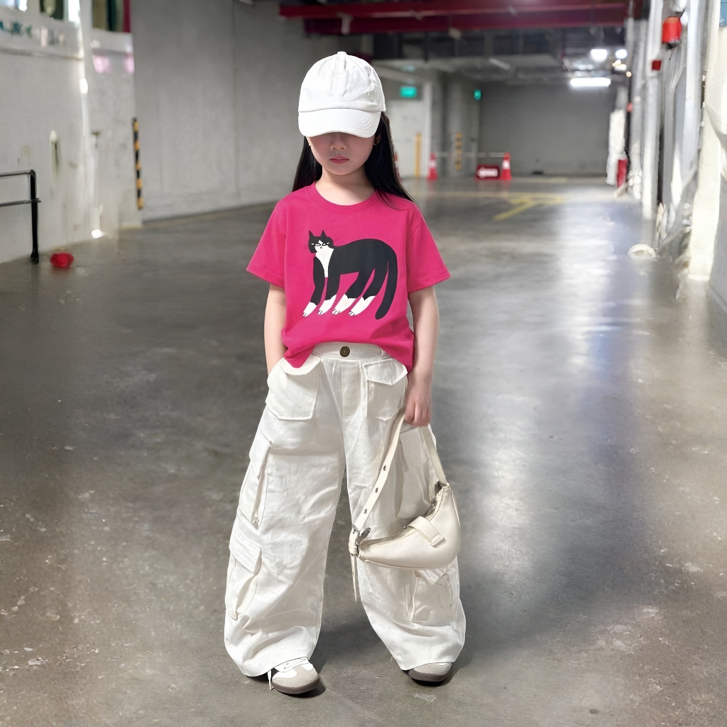 Áo Thun Trẻ Em Mirage Họa Tiết Mèo Đen 3D Hoạt Hình Dễ Thương Chất 100% Cotton Cao Cấp.