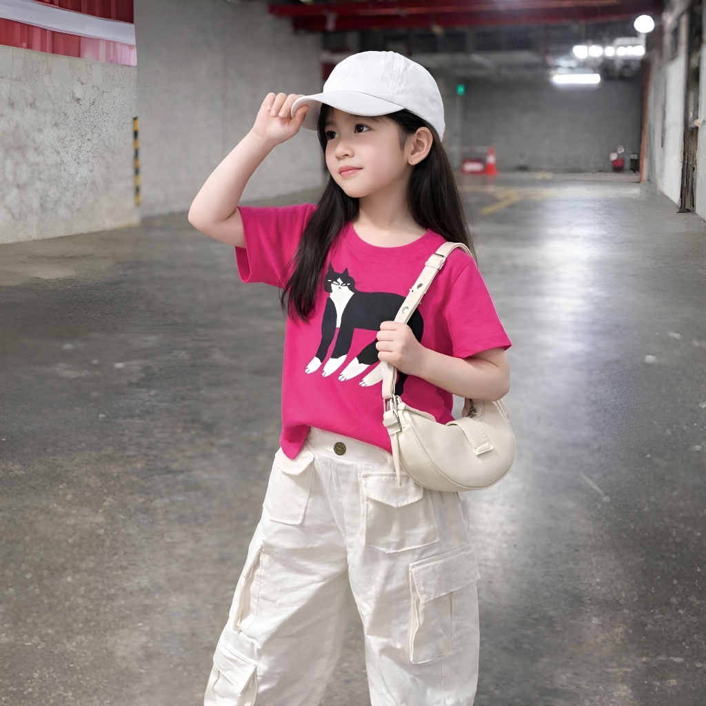Áo Thun Trẻ Em Mirage Họa Tiết Mèo Đen 3D Hoạt Hình Dễ Thương Chất 100% Cotton Cao Cấp.